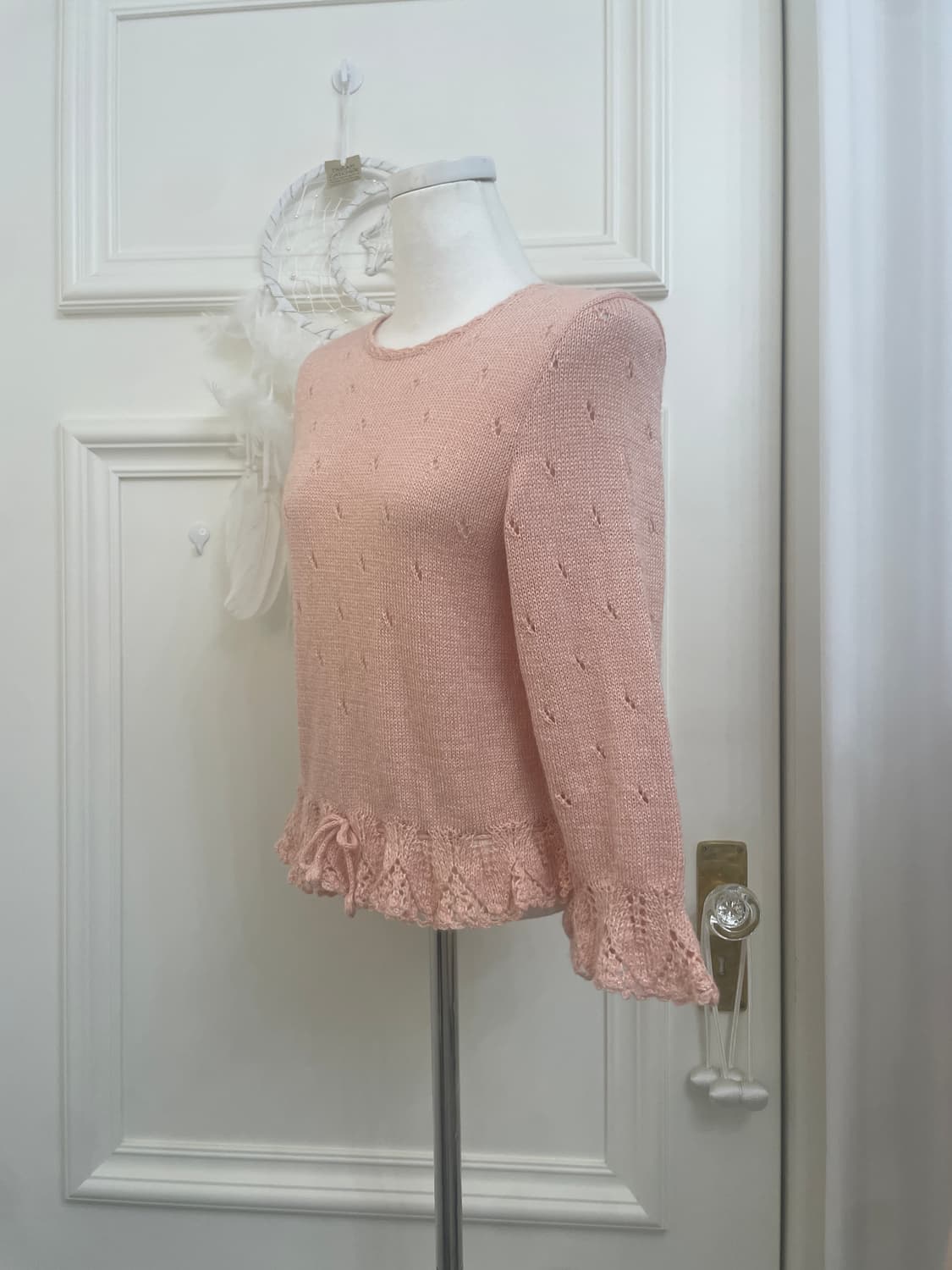 coral crochet waist lace-up sweater 상품이미지2