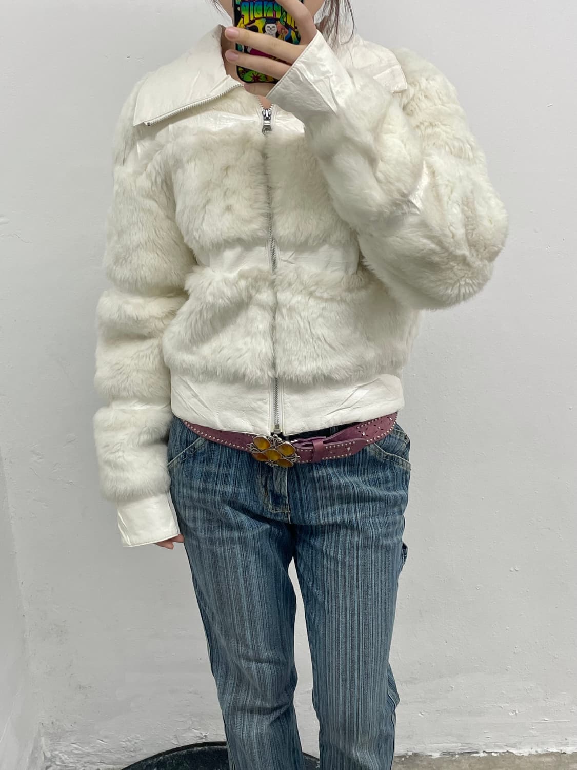 화이트 갸루 카라 퍼 자켓  상품이미지3