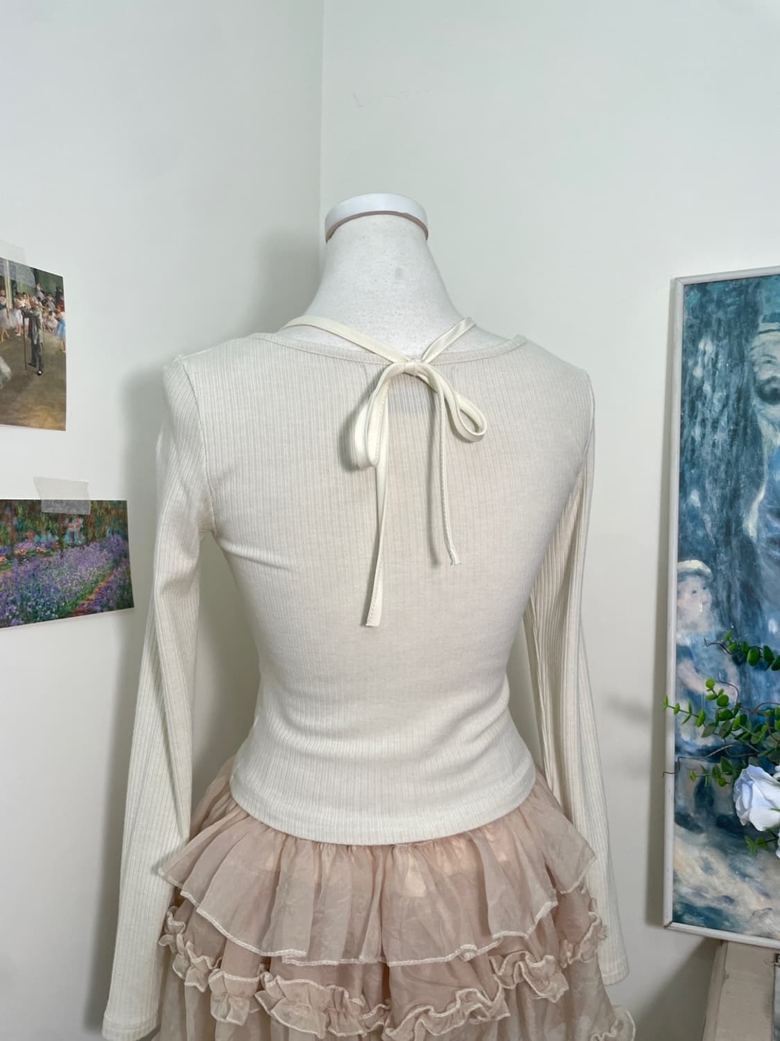 ivory shirring bow point long sleeve kni 상품이미지4