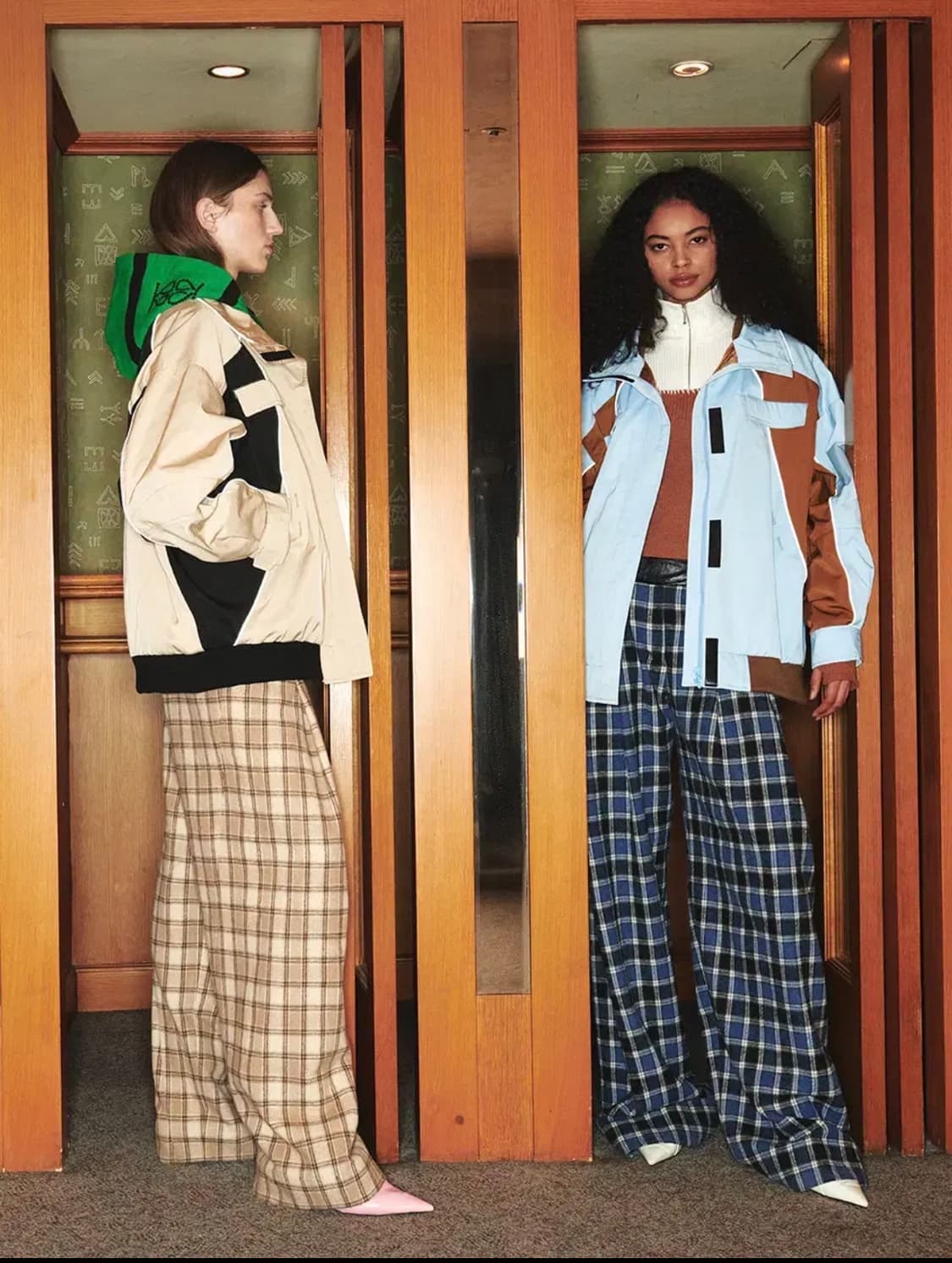 Kijun 기준 체크 와이드 팬츠 플래드 체크 베이지 상품이미지1