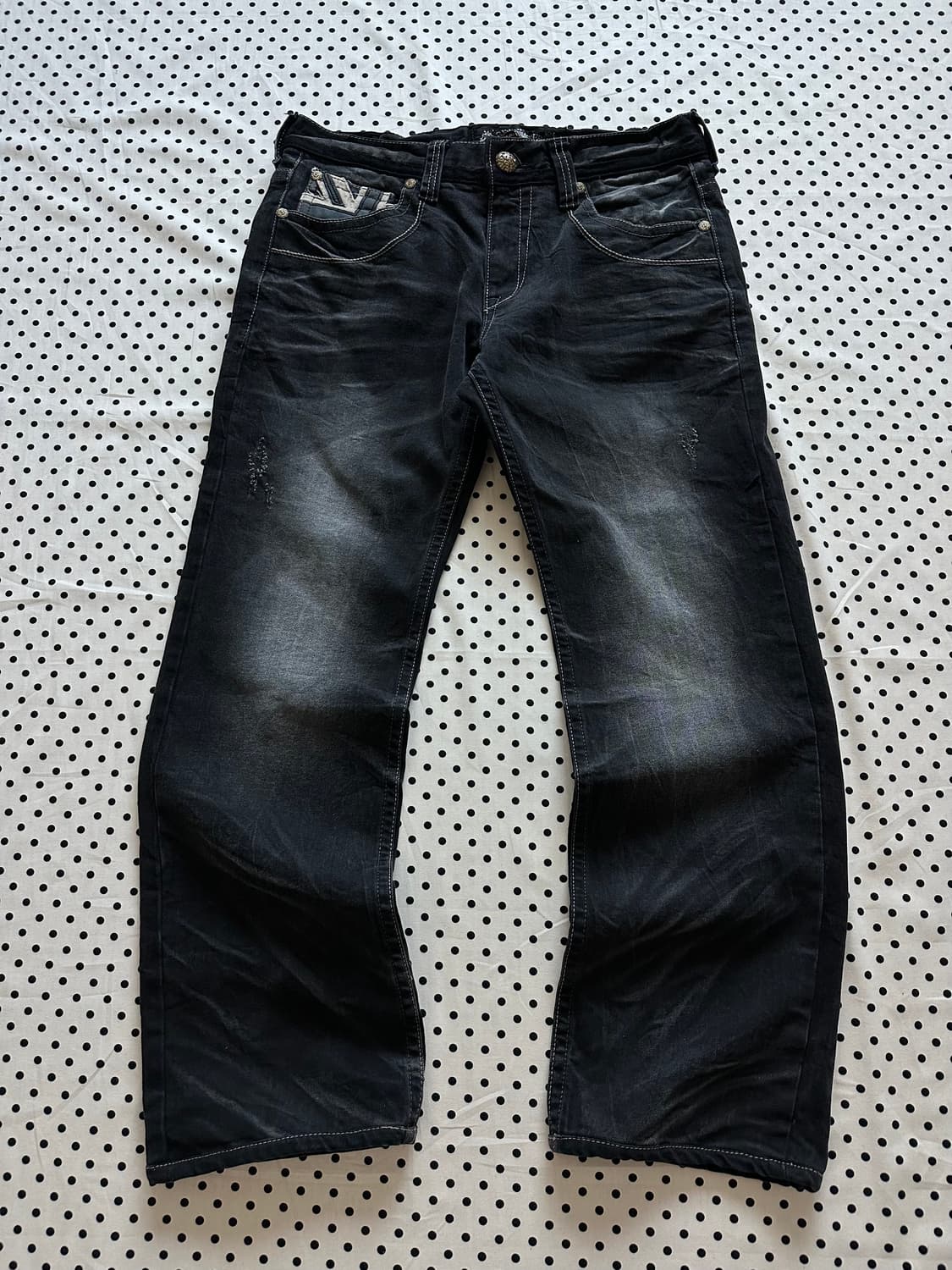 레드페퍼 흑청 백패치 워싱 데님팬츠 y2k 갸루 펑크 상품이미지2