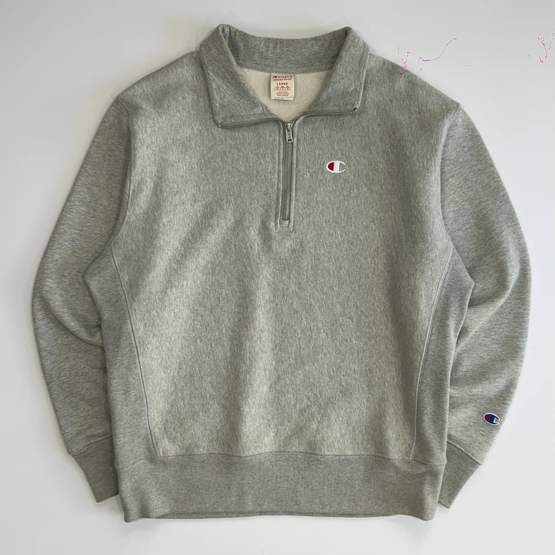 Champion 챔피온 스몰로고 그레이 반집업 맨투맨 상품이미지3