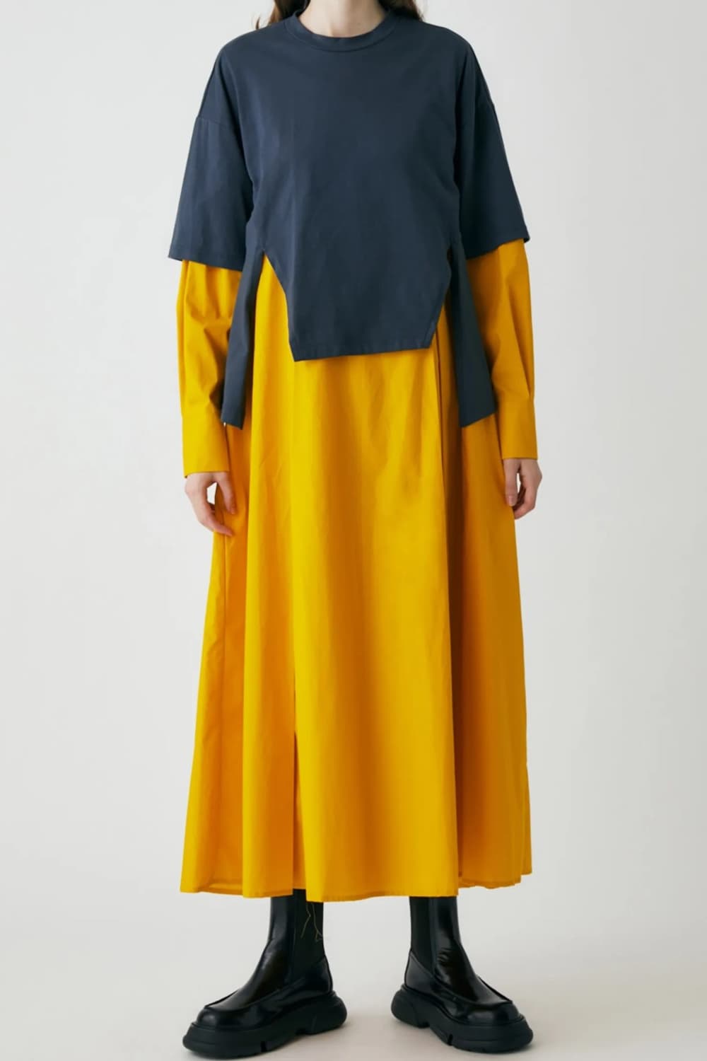 엔폴드 여성 네이비 옐로우 셔츠 드레스 상품이미지4