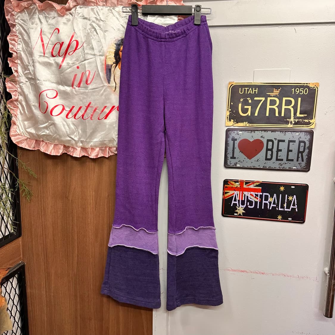Purple Bootcut Banded Cotton Pants  상품이미지1