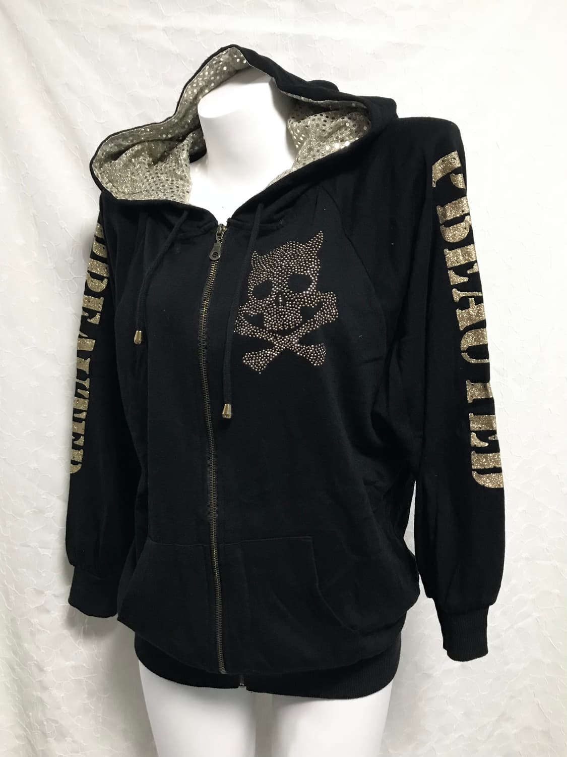 빈티지 갸루 펑크 해골 큐빅 스팽글 후드 집업 상품이미지3