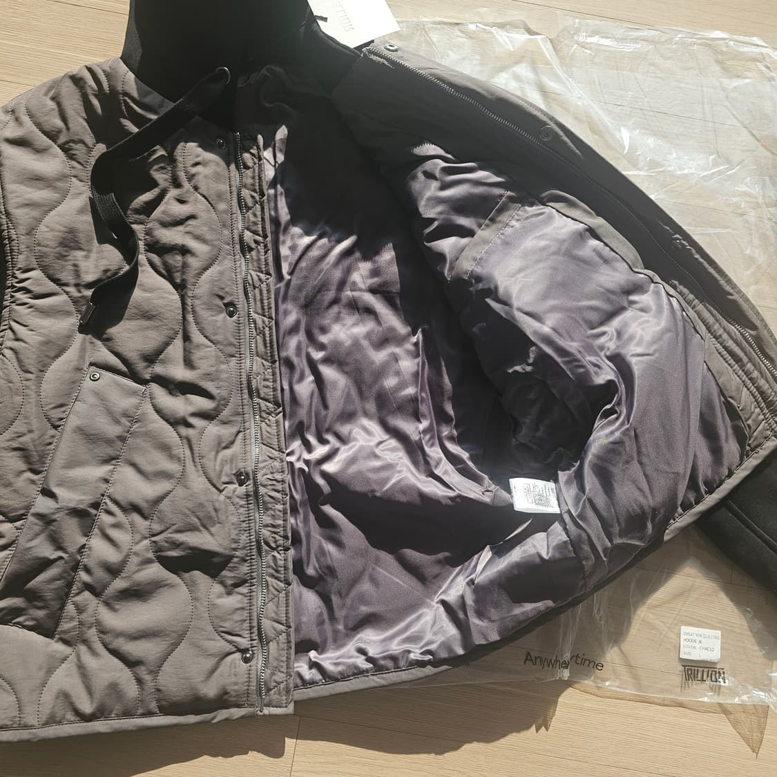 L 100~105 새제품) 트릴리온 스웨트 후드 후디 바시티 퀼팅 자켓 상품이미지3