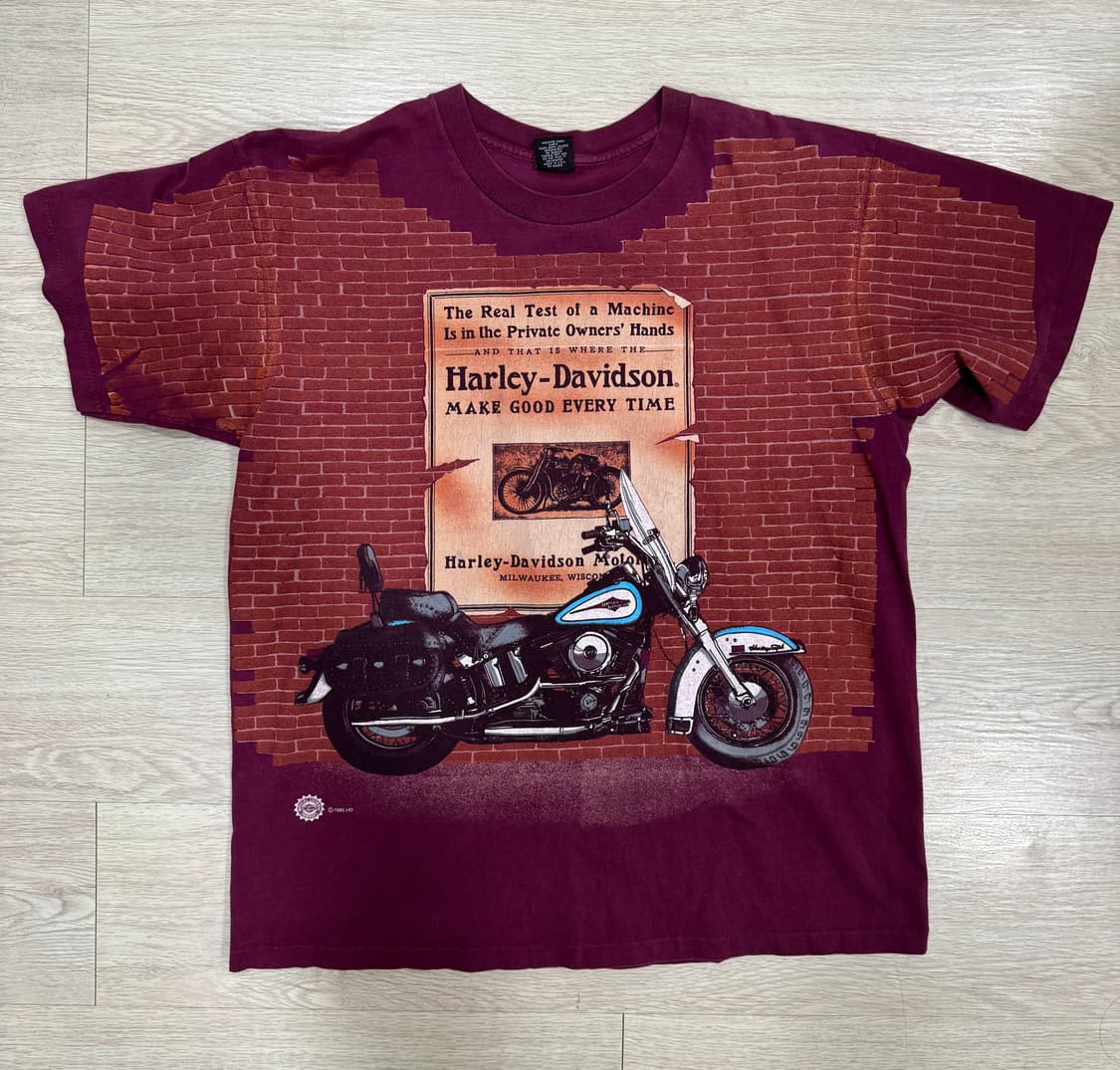 90s 할리데이비슨 빈티지 벽돌 패턴 프린팅 반팔 티셔츠 상품이미지1