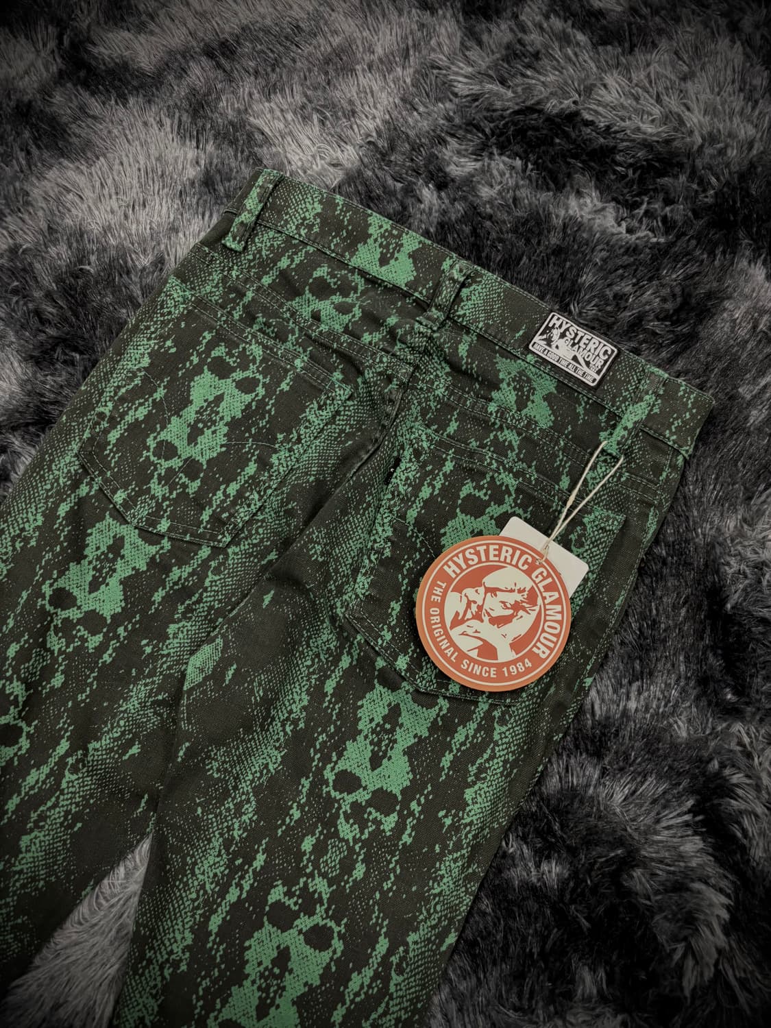 Hysteric Glamour 그린 스네이크 패턴 스컬 부츠컷 팬츠 상품이미지6