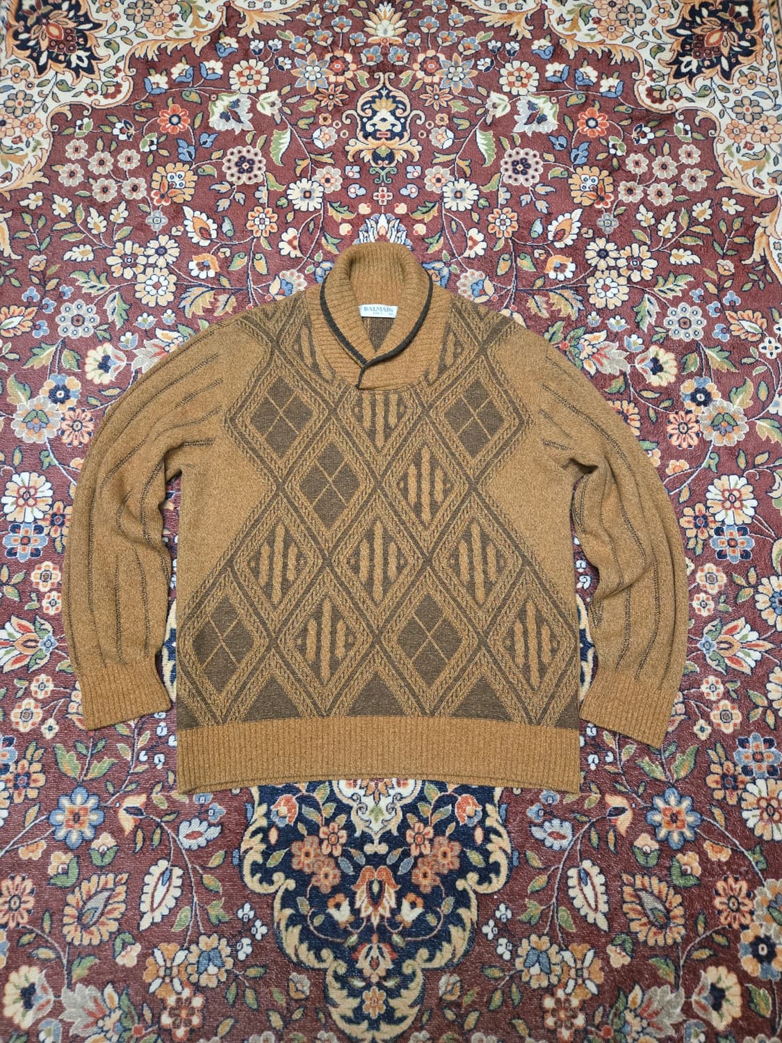 발망 빈티지 아가일 숄칼라 니트 (100) 상품이미지1