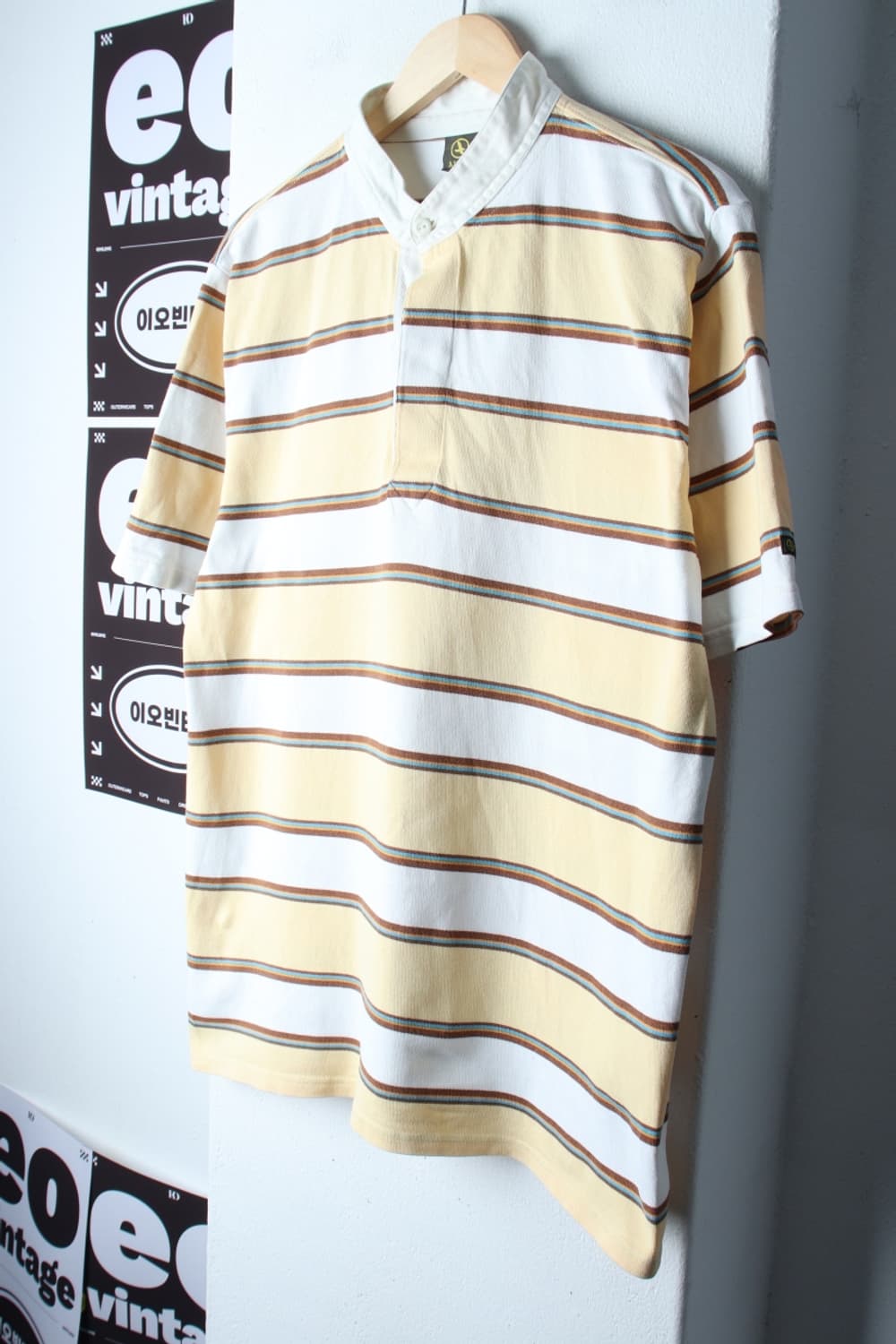 (XL-2XL) 에이글 반팔 카라 티셔츠 차이나넥 스트라이프-H32202 상품이미지1