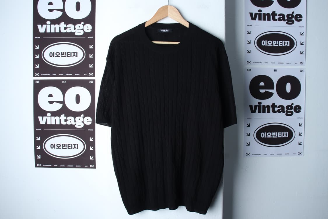 (XL-2XL) 드로우핏 반팔 티셔츠 니트 케이블 꽈배기-H32160 상품이미지2