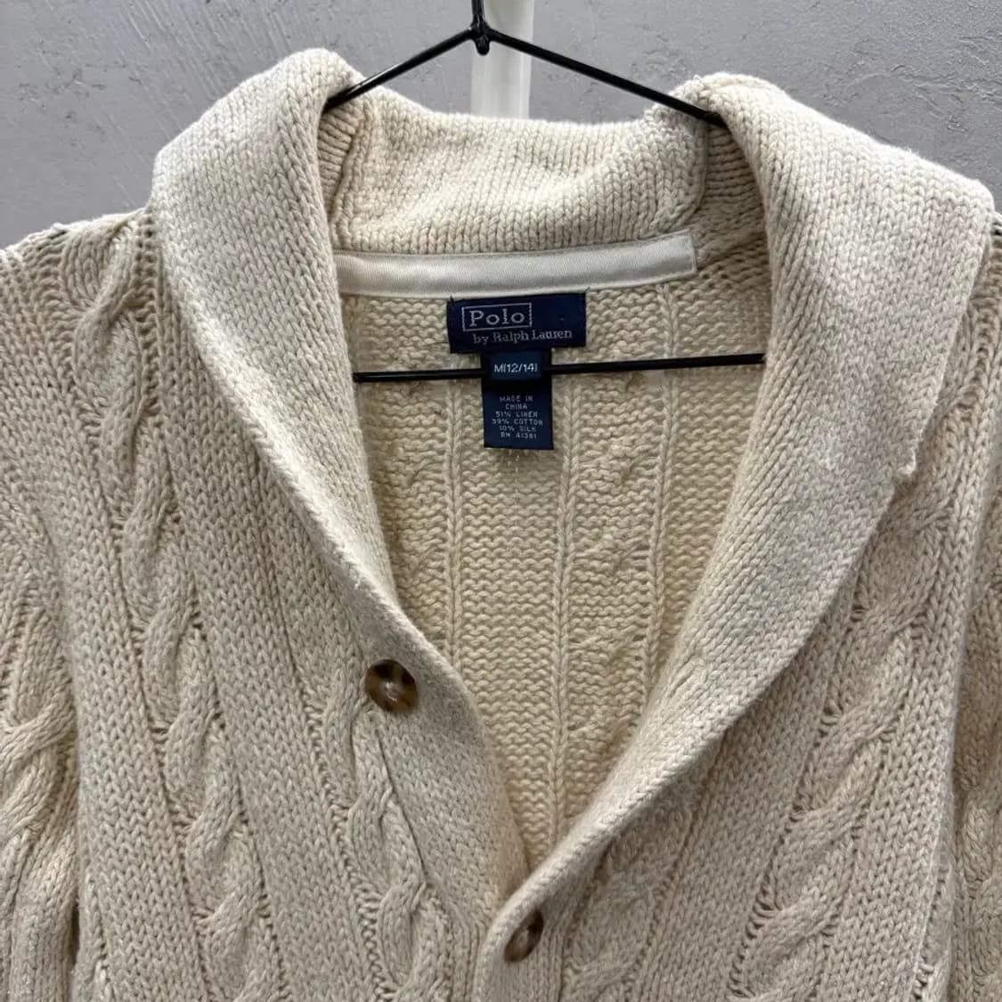 Polo Shawl Collar Cable Knit Cardigan M 상품이미지5