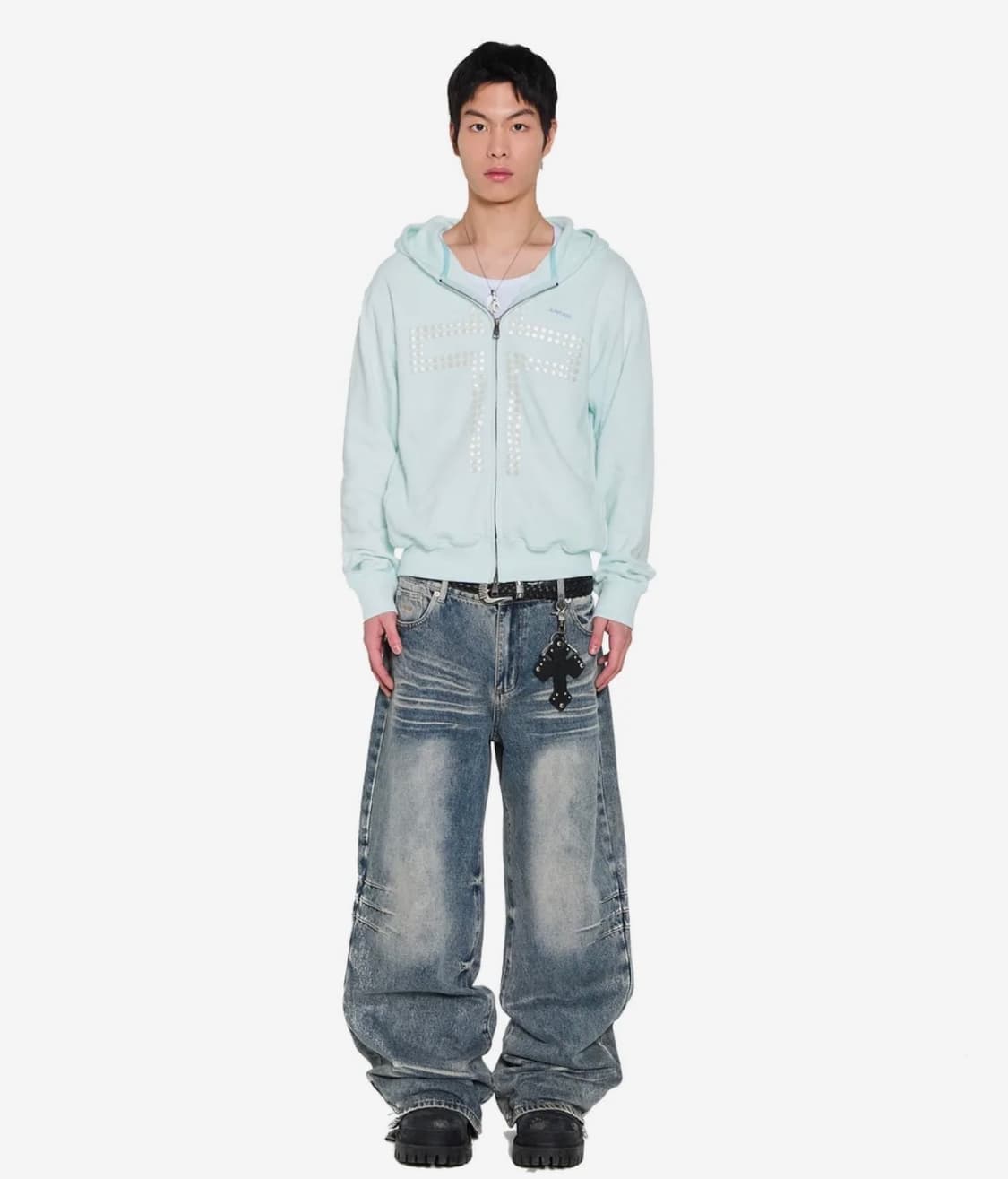 아캄 워싱 지퍼 슬릿 데님 팬츠 상품이미지4