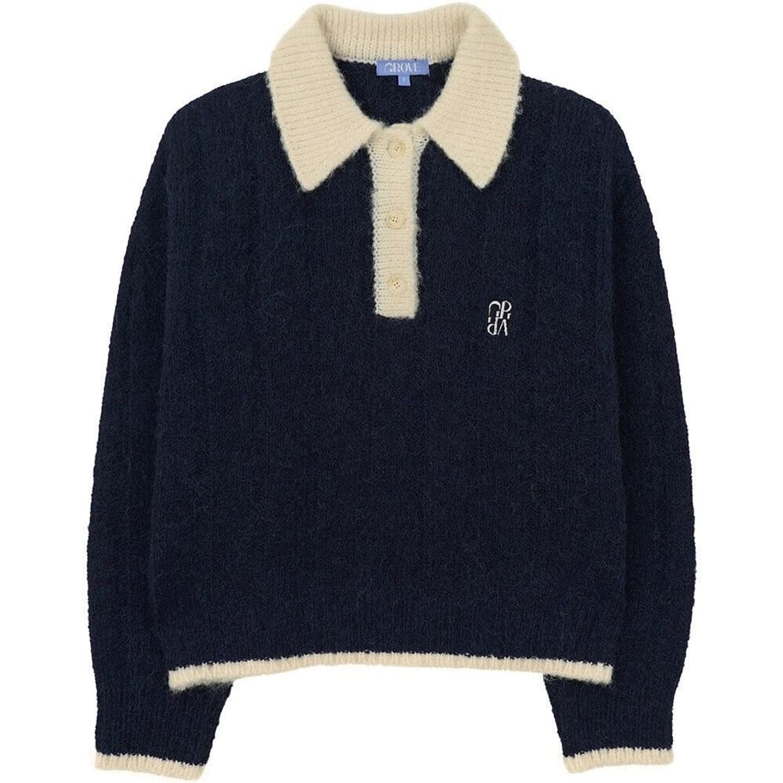 그로브 GROVE 차청원 소프트 알파카 헤어리 배색 네이비 카라니트 F 상품이미지2