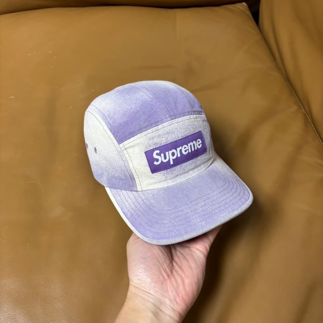 슈프림 캠프캡 모자 박스로고 워시드 스프레이 퍼플 상품이미지2