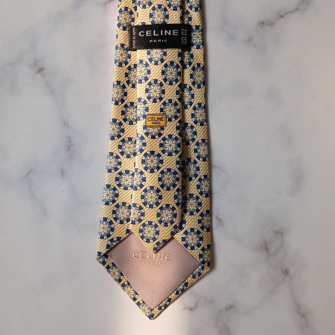 셀린느 실크 옐로우 메달리온 패턴 넥타이 9.4cm S~A+등급 E750 상품이미지9