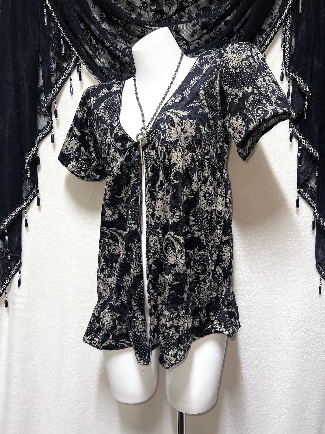 오리엔탈 페어리그런지 빈티지 플라워패턴 벨벳 로브가디건 핀터 고딕 고스 상품이미지6