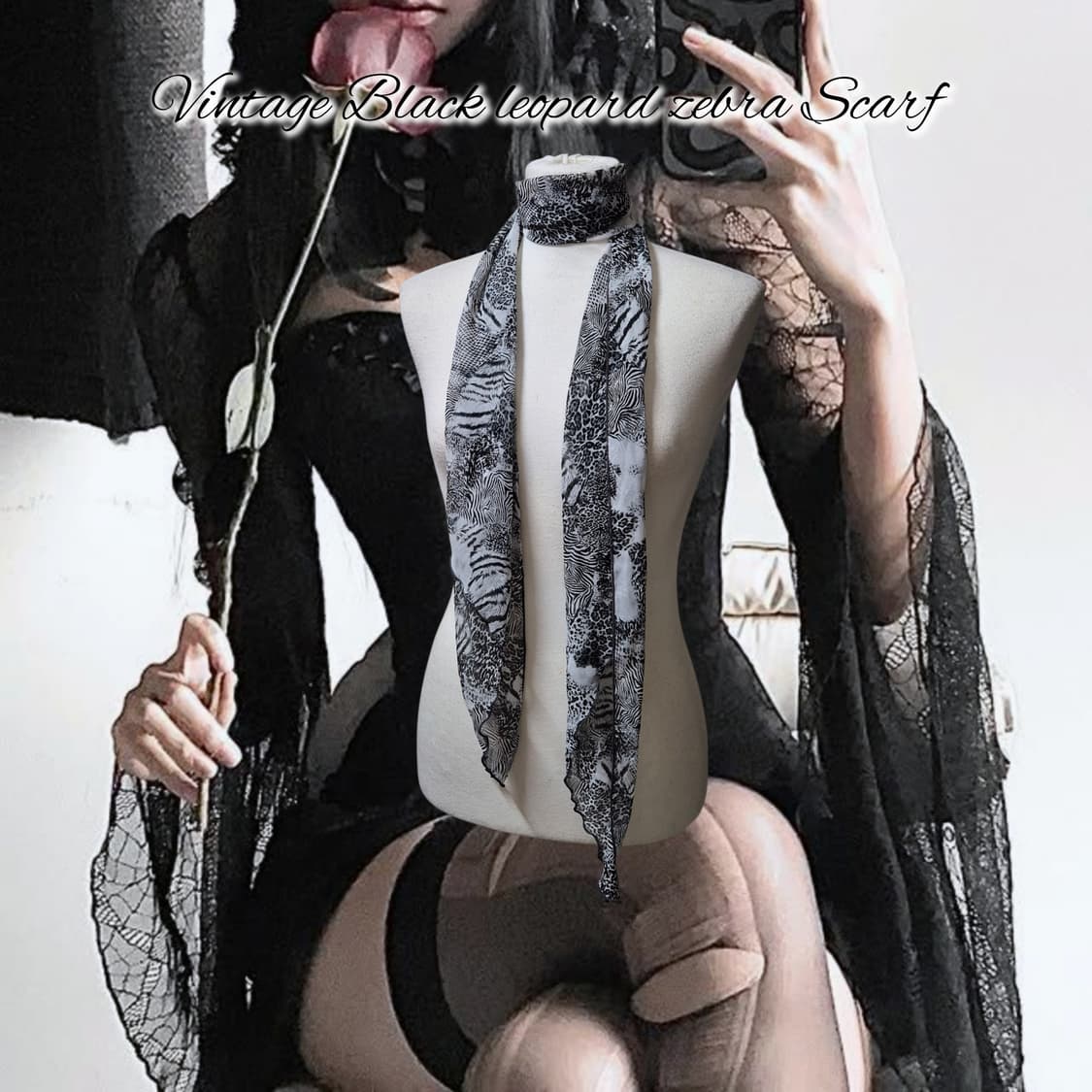 Vintage Black leopard zebra Scarf 상품이미지1