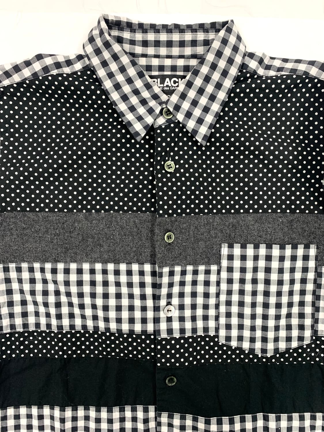 꼼데가르송 블랙 패치워크 깅엄 도트 셔츠 s 상품이미지4