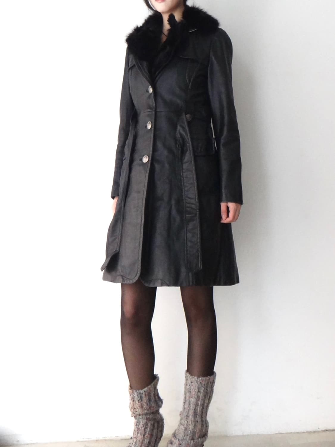 Leather buckle line fur jacket / black 상품이미지7