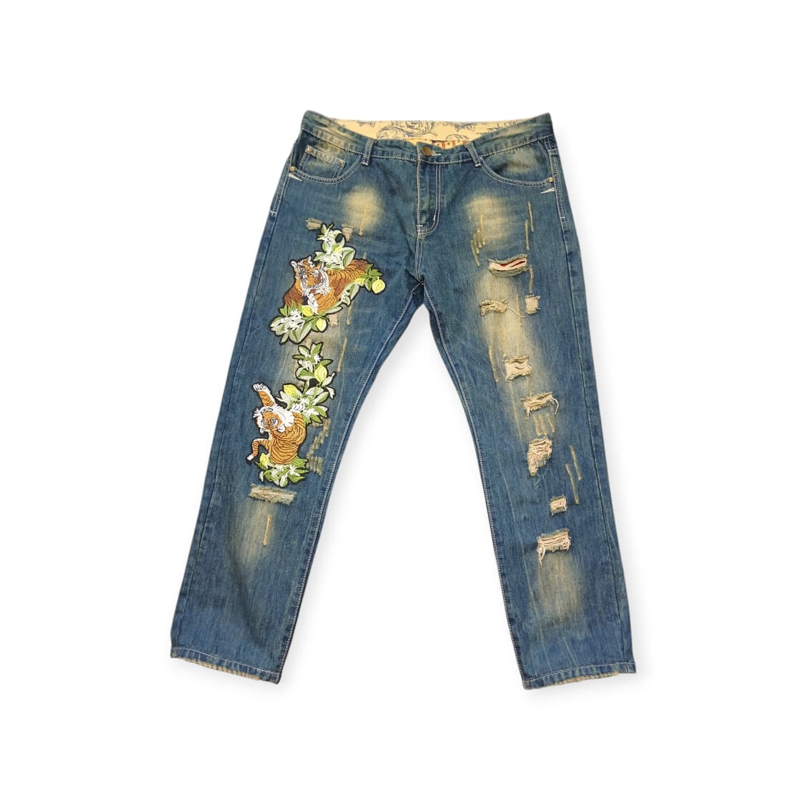 호랑이 패치워크 빈티지 데님 팬츠  상품이미지1