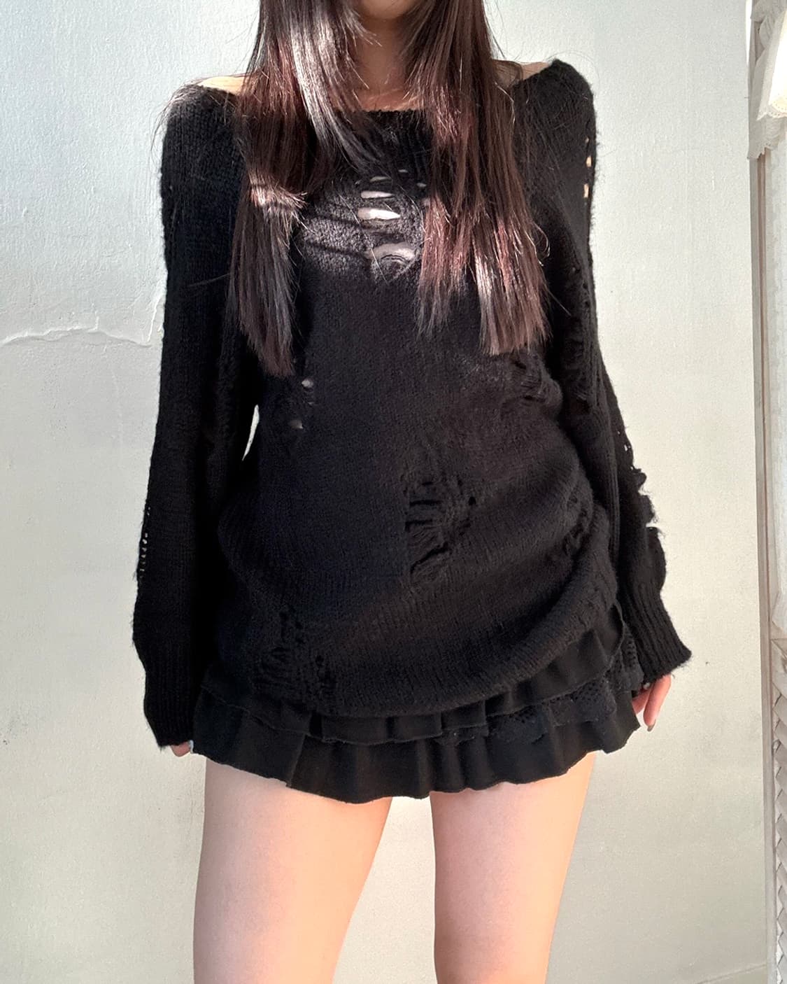Demage detail black knit 상품이미지9