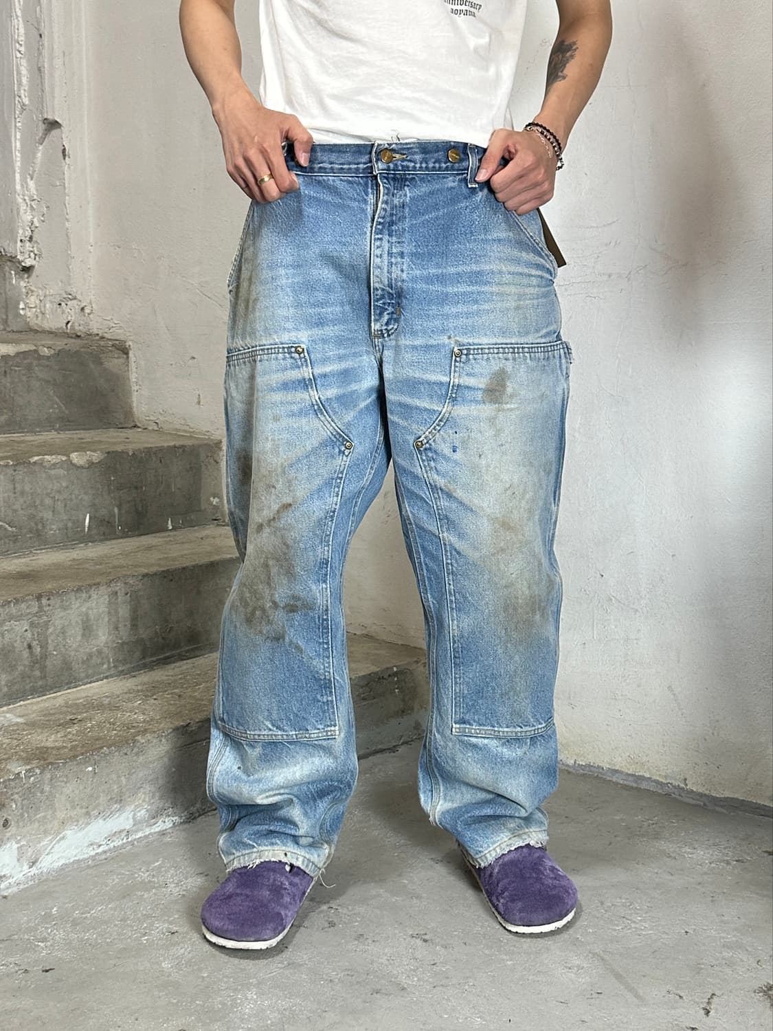 00's OG 칼하트 B07 더블니 팬츠 칼하트 데님 더블니 미친페이딩 상품이미지2