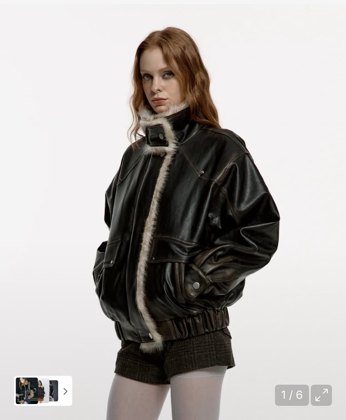 러프넥 워싱레더 무스탕자켓 상품이미지1