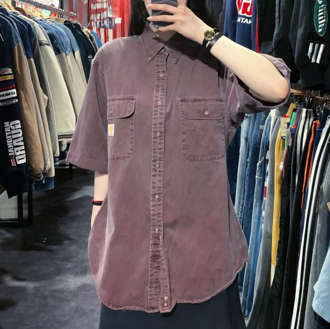 [IM] Carhartt 칼하트 데님 반팔 셔츠 레드 브라운 상품이미지1