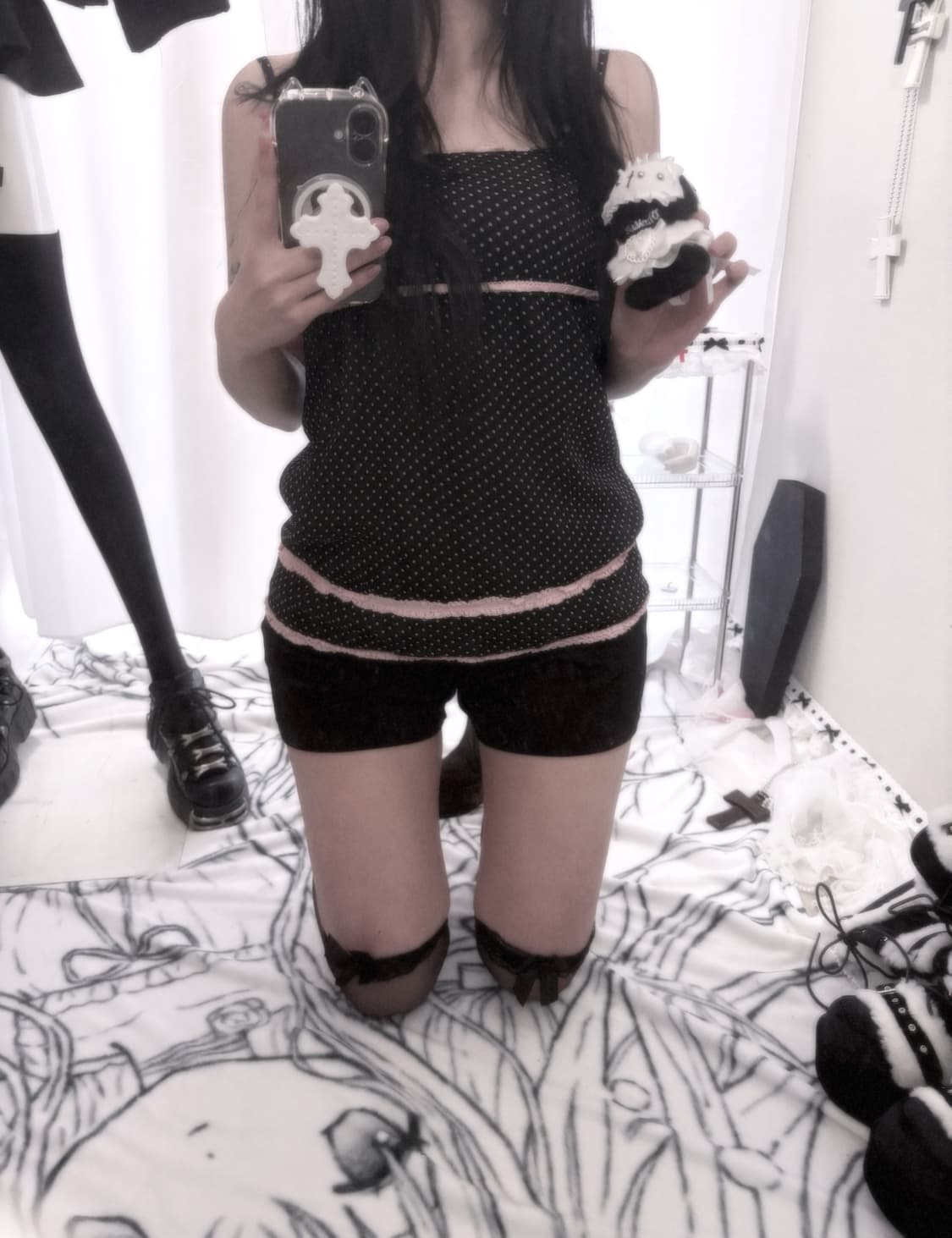 빈티지 도트 핑크 레이스 나시  상품이미지1