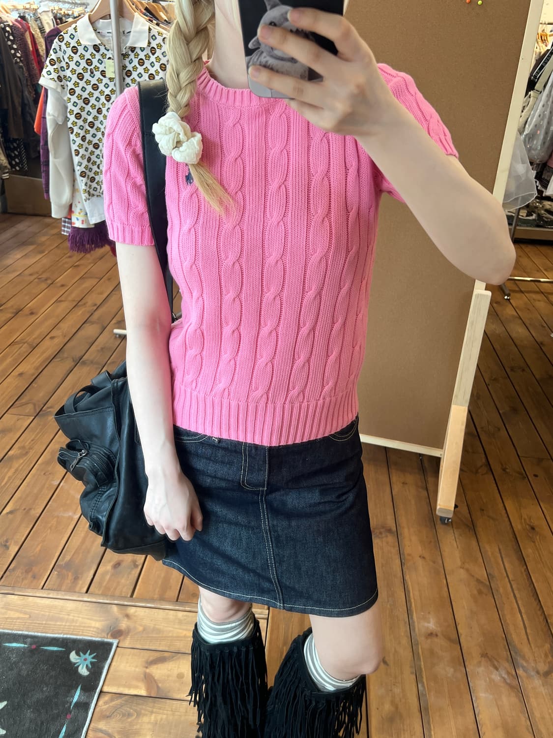 폴로 핑크 꽈배기 반팔 니트  상품이미지2