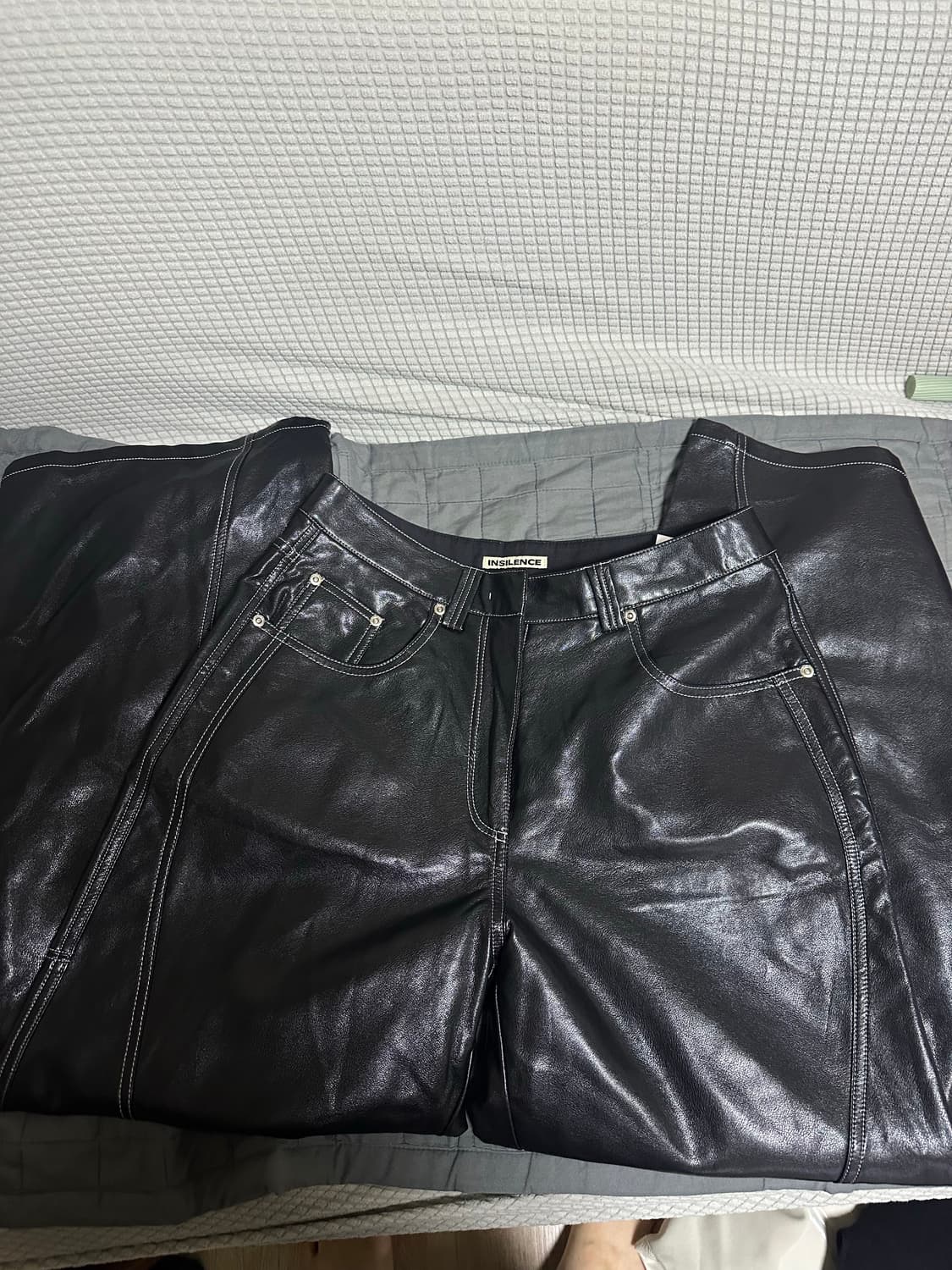 인사일런스 ) 비건 레더 스티치 팬츠 BLACK (S) 상품이미지9