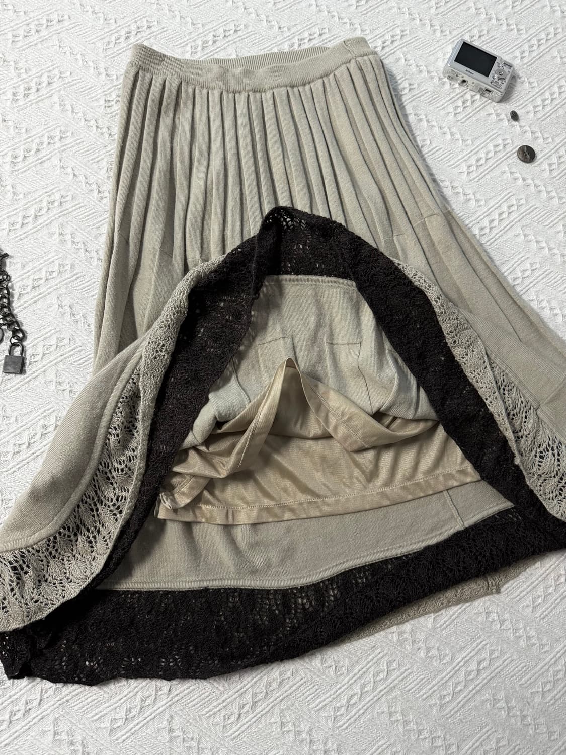 레이어드 니트 플리츠 롱 스커트 상품이미지6