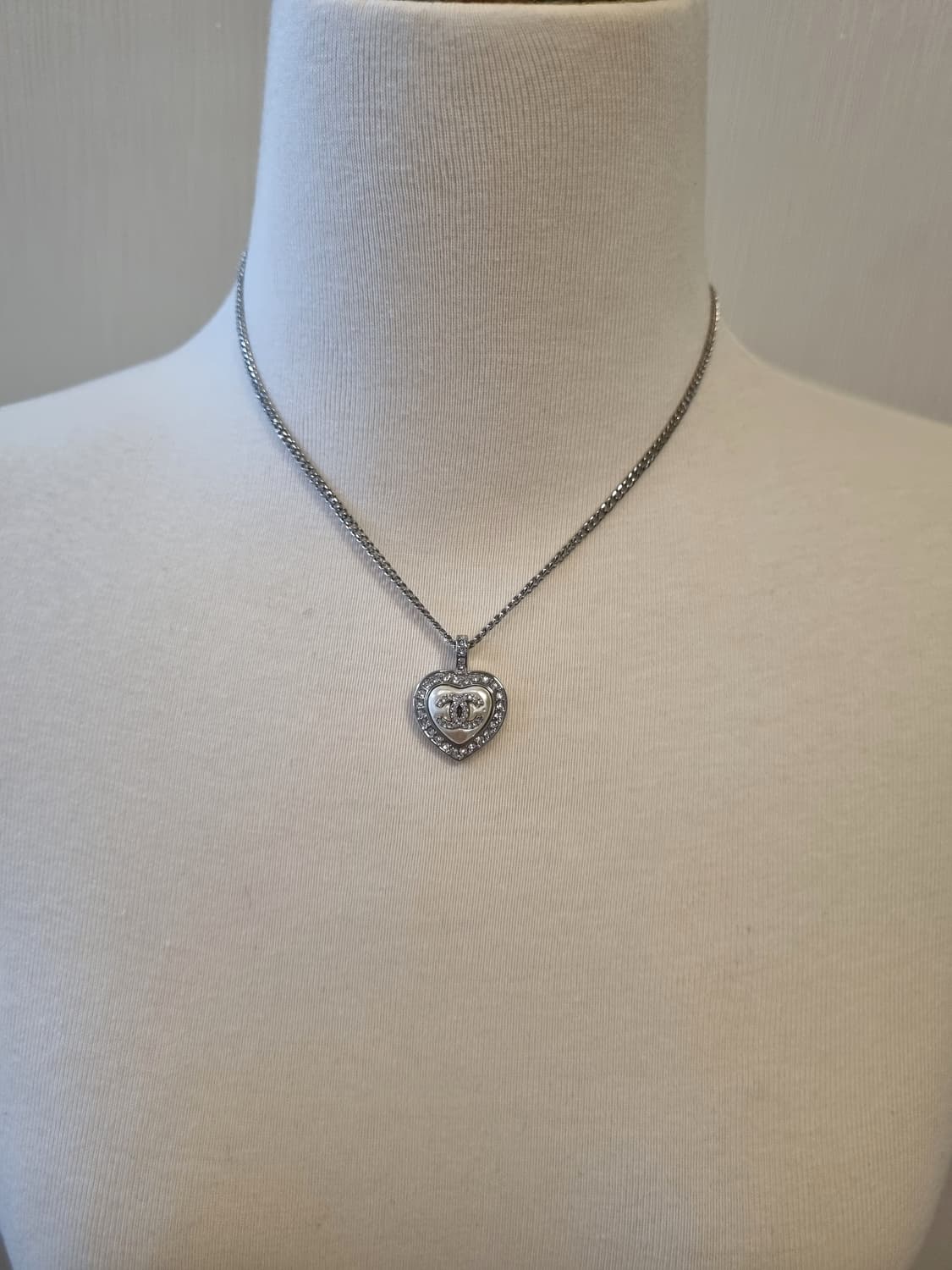 샤넬 진주 큐빅하트 체인목걸이 은장 업사이클링 상품이미지7