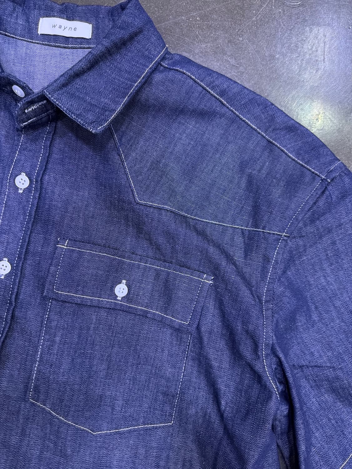 wayne 웨스턴 논페이드 반팔 데님셔츠 F 상품이미지4