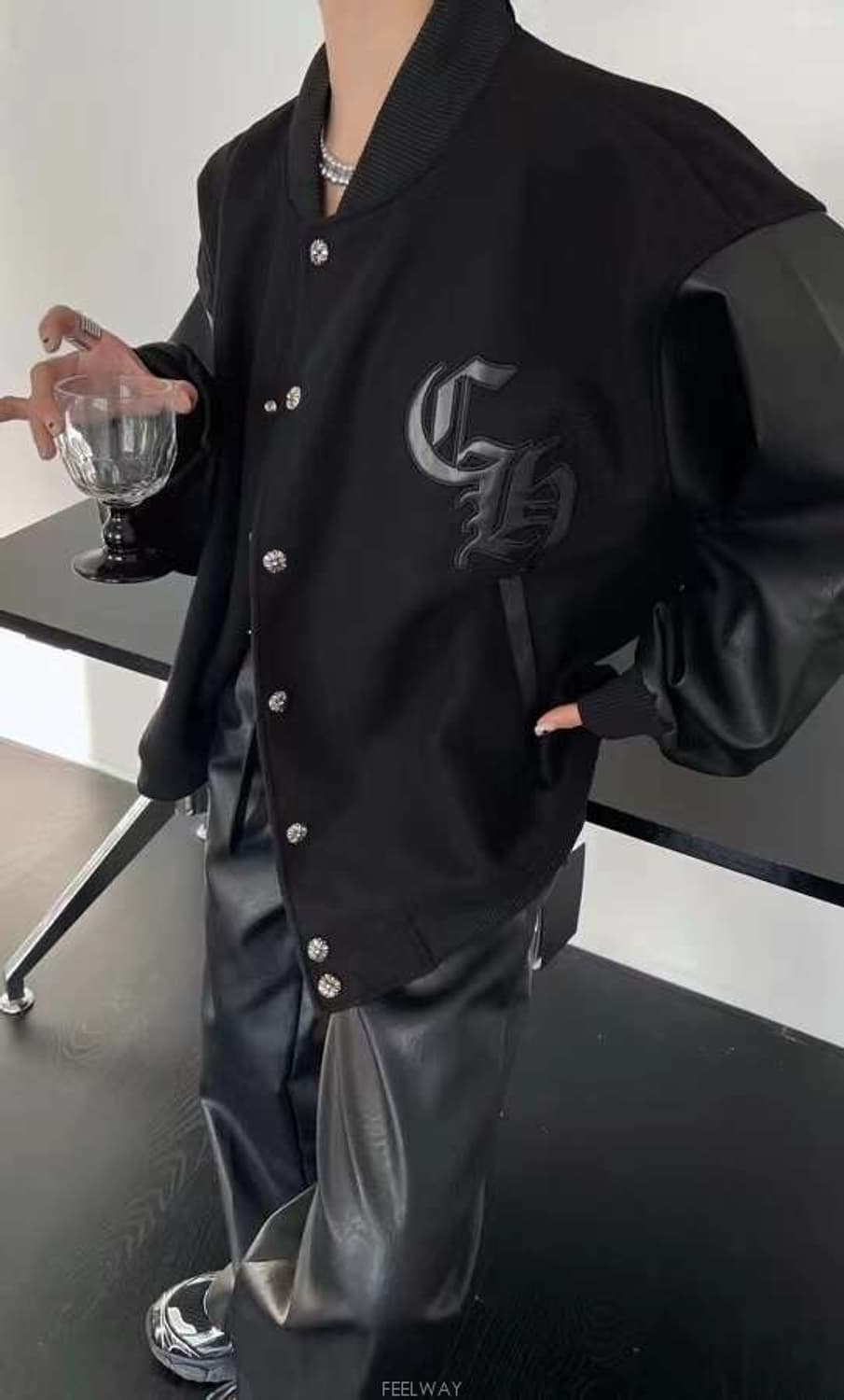 (A/M) / 크롬하츠 블랙 레더 바시티 자켓 상품이미지10