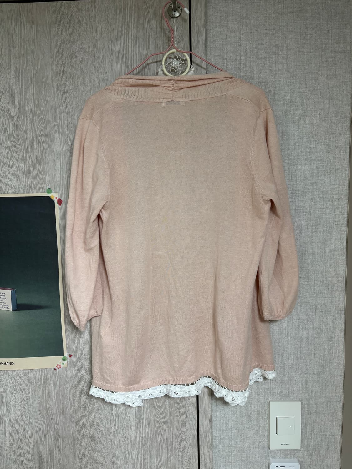 카메 빈티지 어스뮤직 복숭아 레이스 7부 가디건 상품이미지4