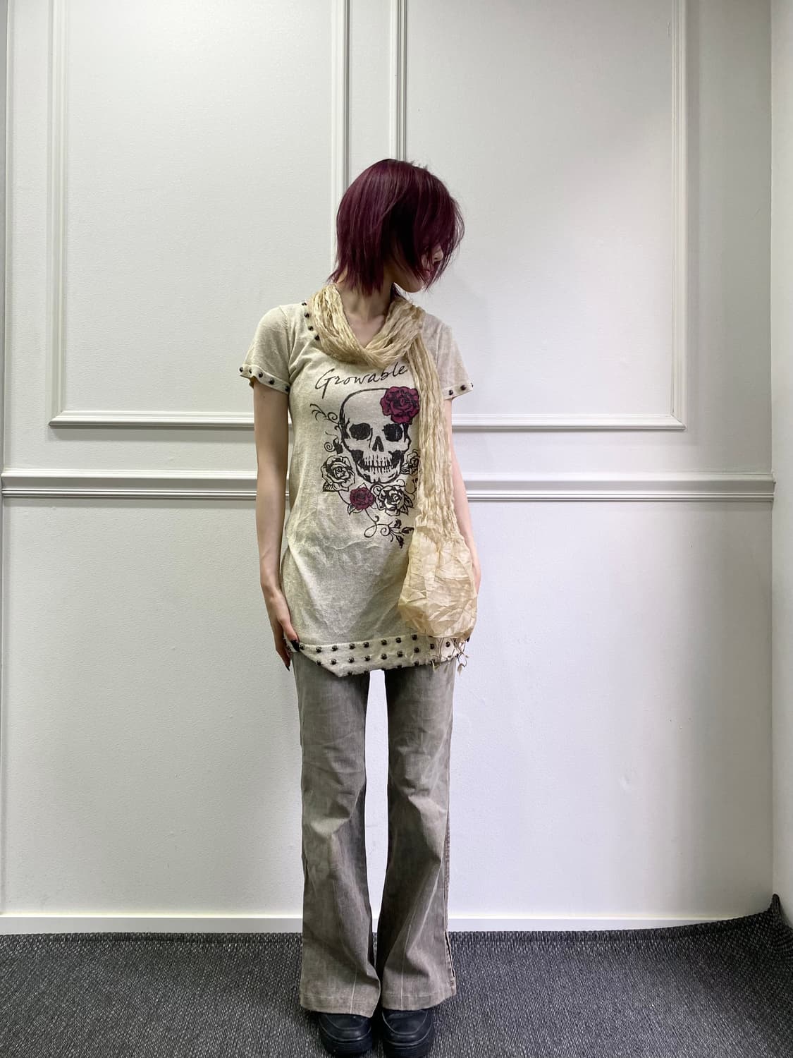 [ZELOS] Skull Print Stud Detail Tee 펑크 상품이미지6