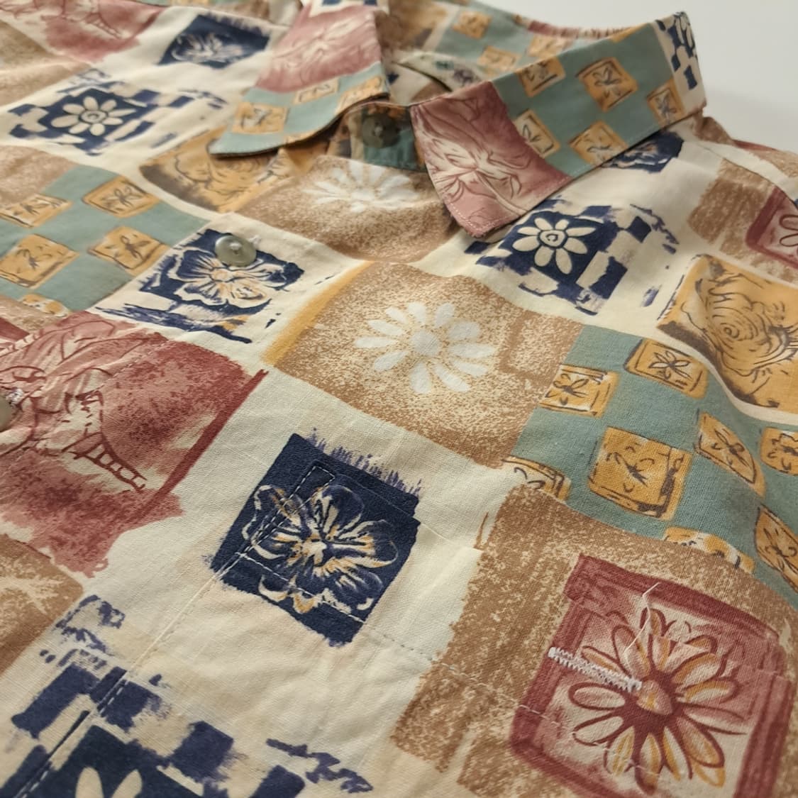 CJ121 3XL 캠피아 플라워블록 90s 멀티컬러 반팔 셔츠 남방 상품이미지4
