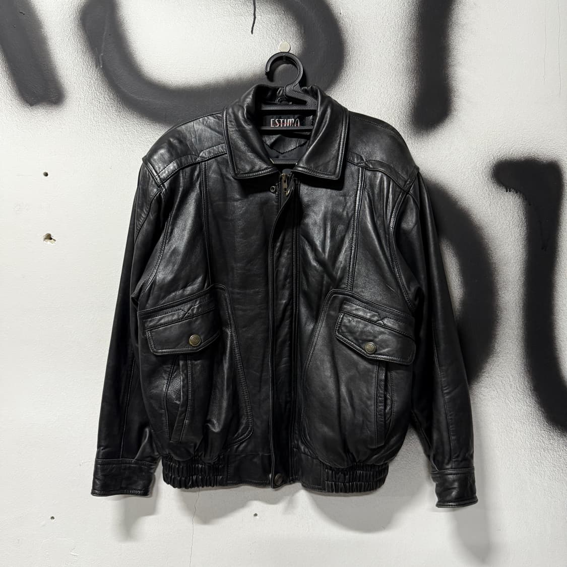 VTG 빈티지 100% 쉽스킨 리얼 레더 가죽 블루종 자켓 상품이미지1