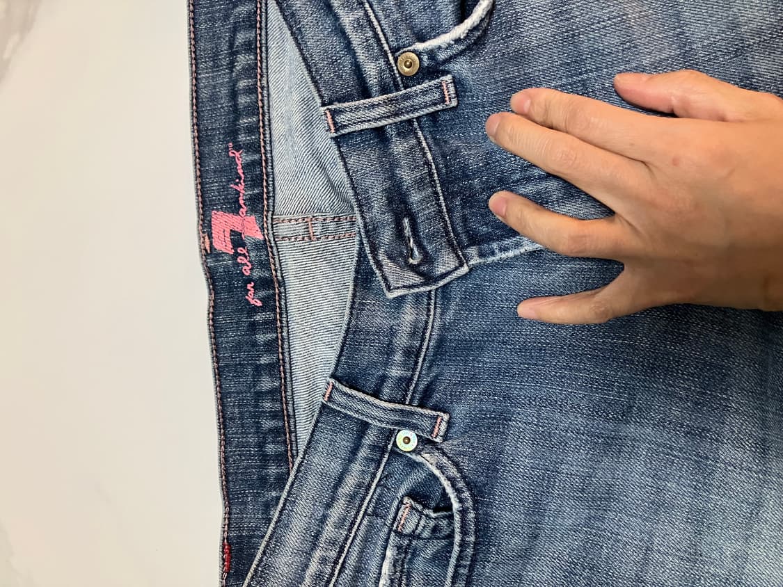 Y2K 세븐진 로우라이즈 부츠컷 데님 핑크 스티치 상품이미지4