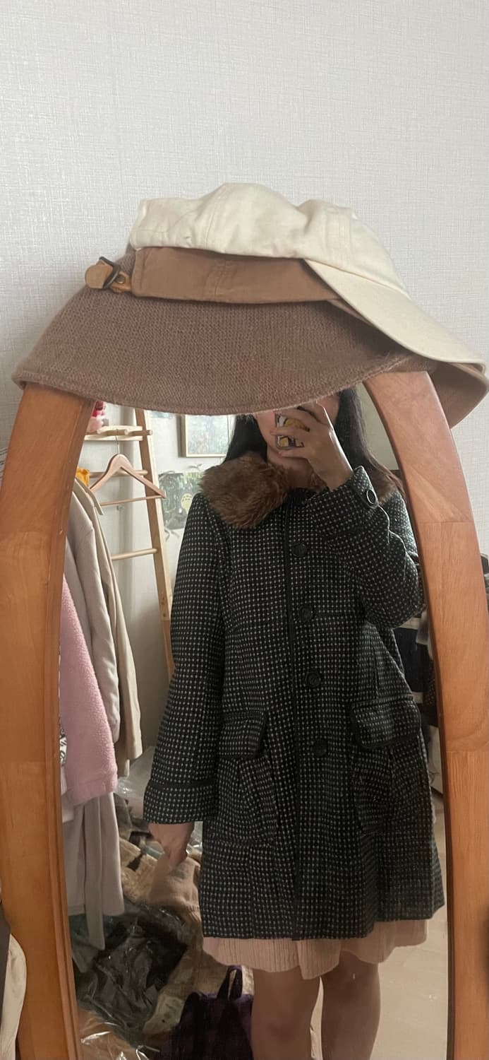 모리걸 빈티지 도트패턴 퍼코트 상품이미지6