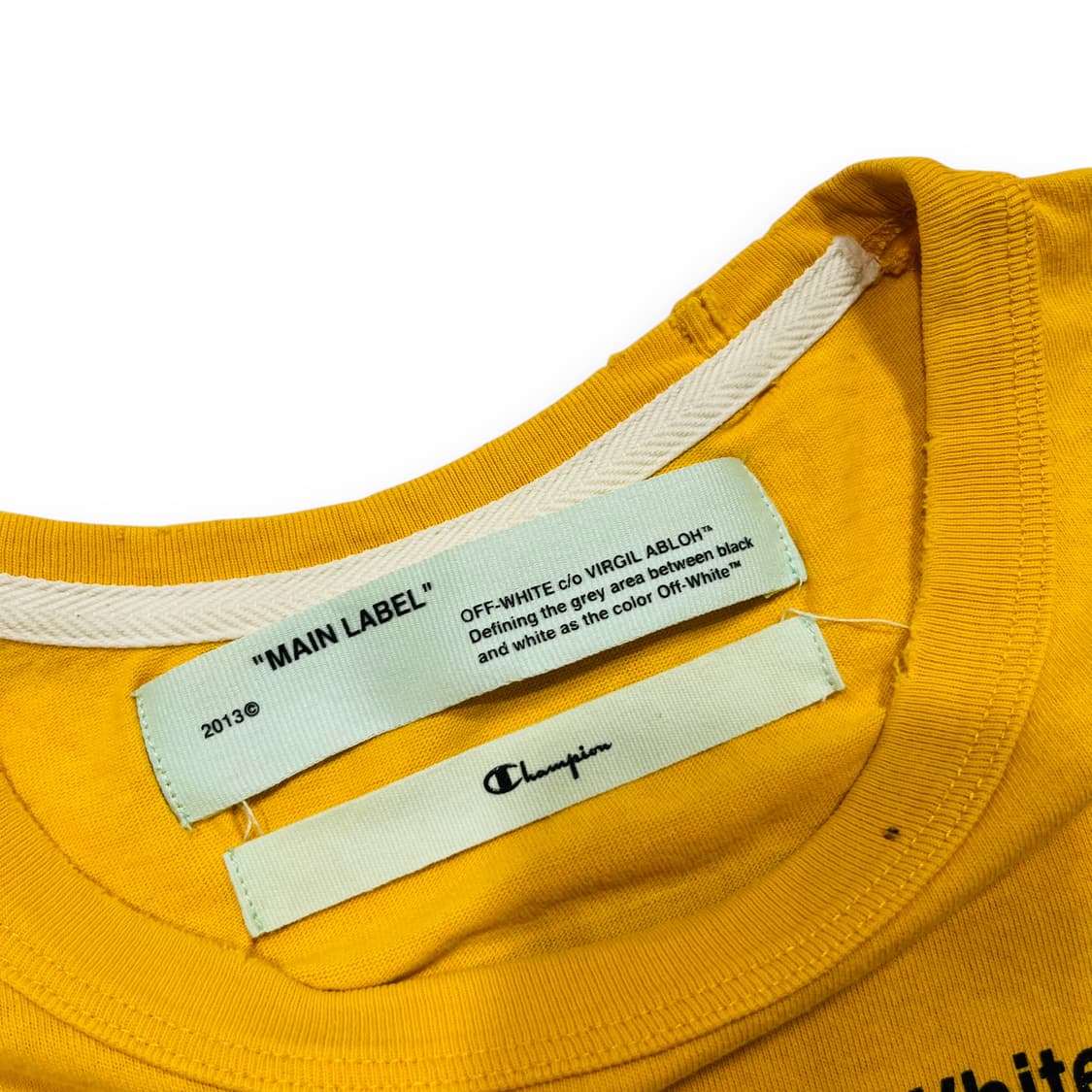 오프 화이트 x 챔피온 18ss 콜라보 더블 애로우 노랑 티셔츠 상품이미지4