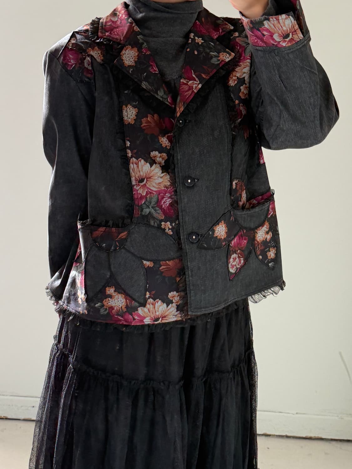 일본빈티지 모리 오리엔탈 레이스자수 자켓 상품이미지3