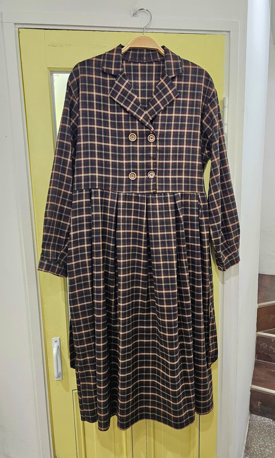 Japan 카키 체크 핀턱 OPS 상품이미지3