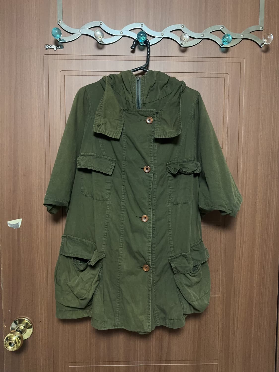 빈티지 모리걸 카키 후드 반팔 야상 점퍼 상품이미지1