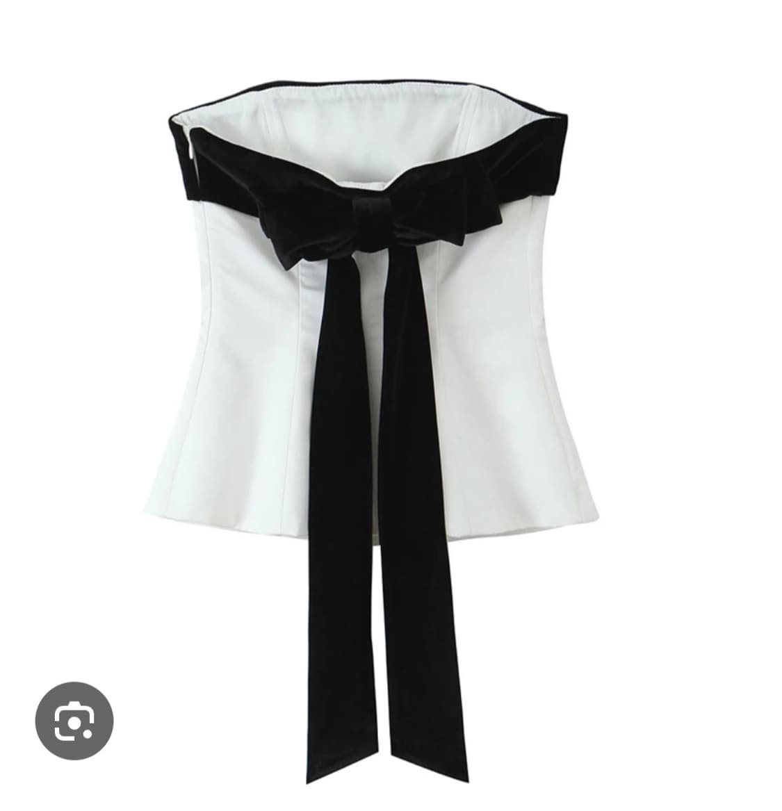 화이트 벨벳 리본 스트랩리스 로맨틱 튜브탑 블라우스 상품이미지1
