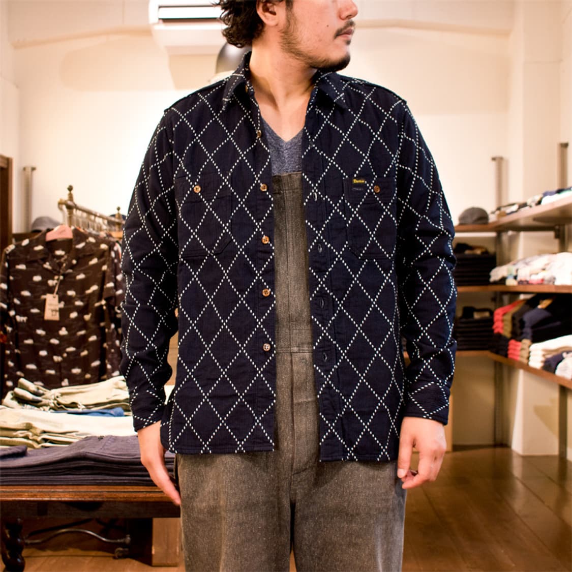 스튜디오다치산 유즈드 인디고 도비 셔츠 38사이즈 상품이미지3