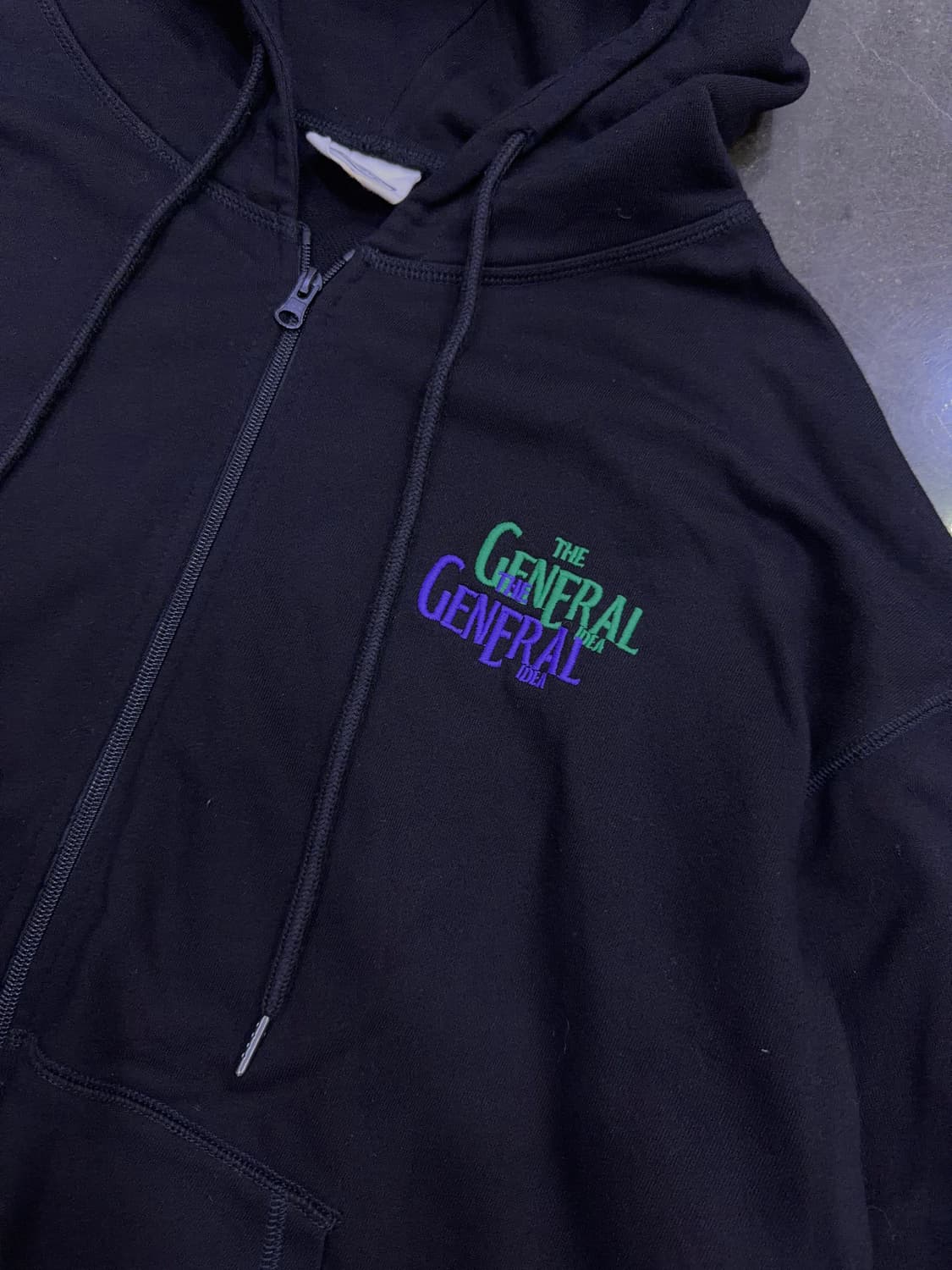 제너럴아이디어 엠브로이더 로고 자수 후드티 후디 블랙 M 상품이미지8