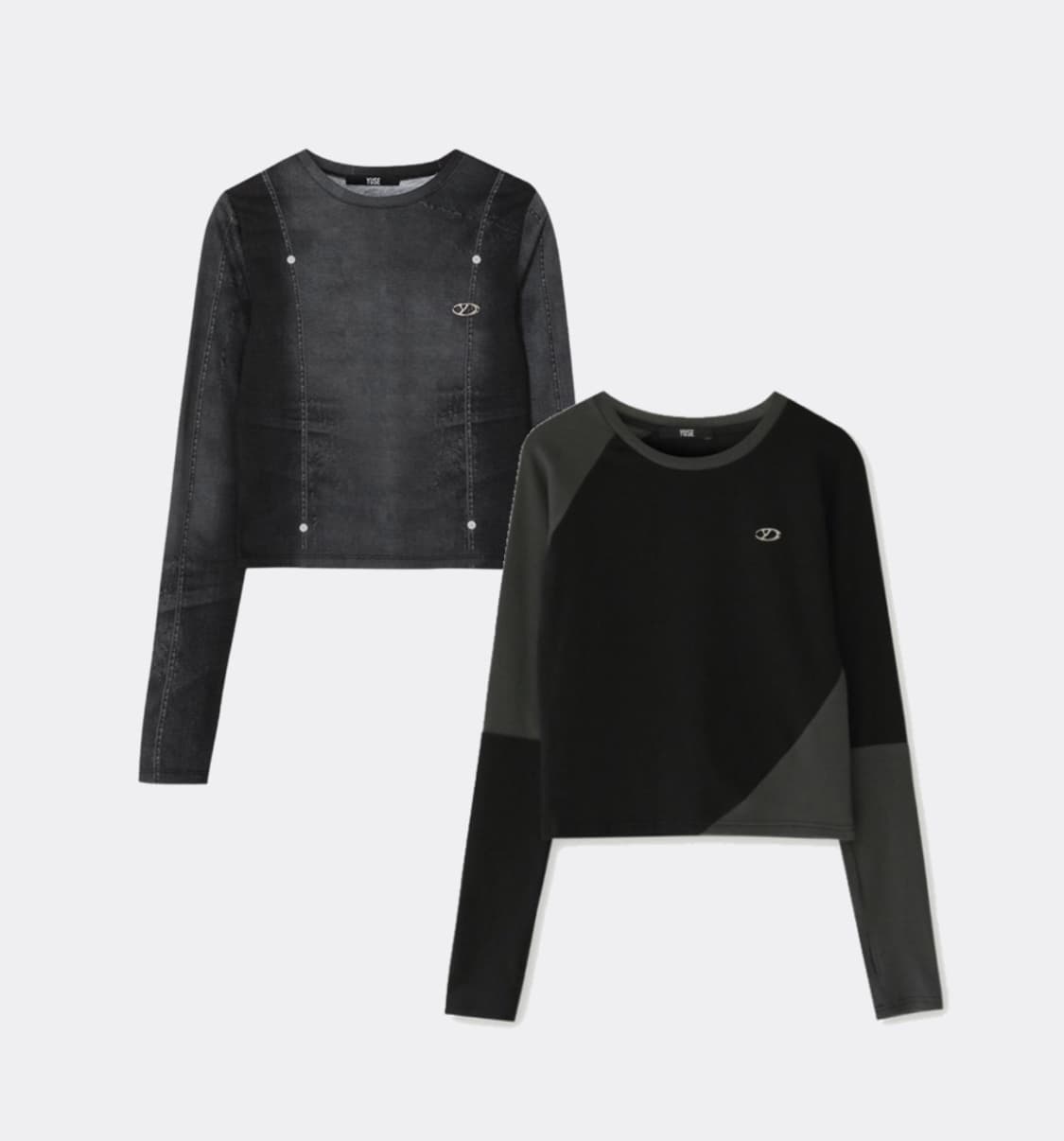 YUSE 블랙 워싱 데님 롱슬리브/컷아웃 롱슬리브 상품이미지1